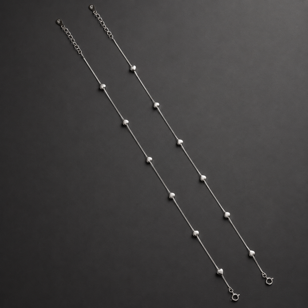 Silver Heart Trail Anklet
