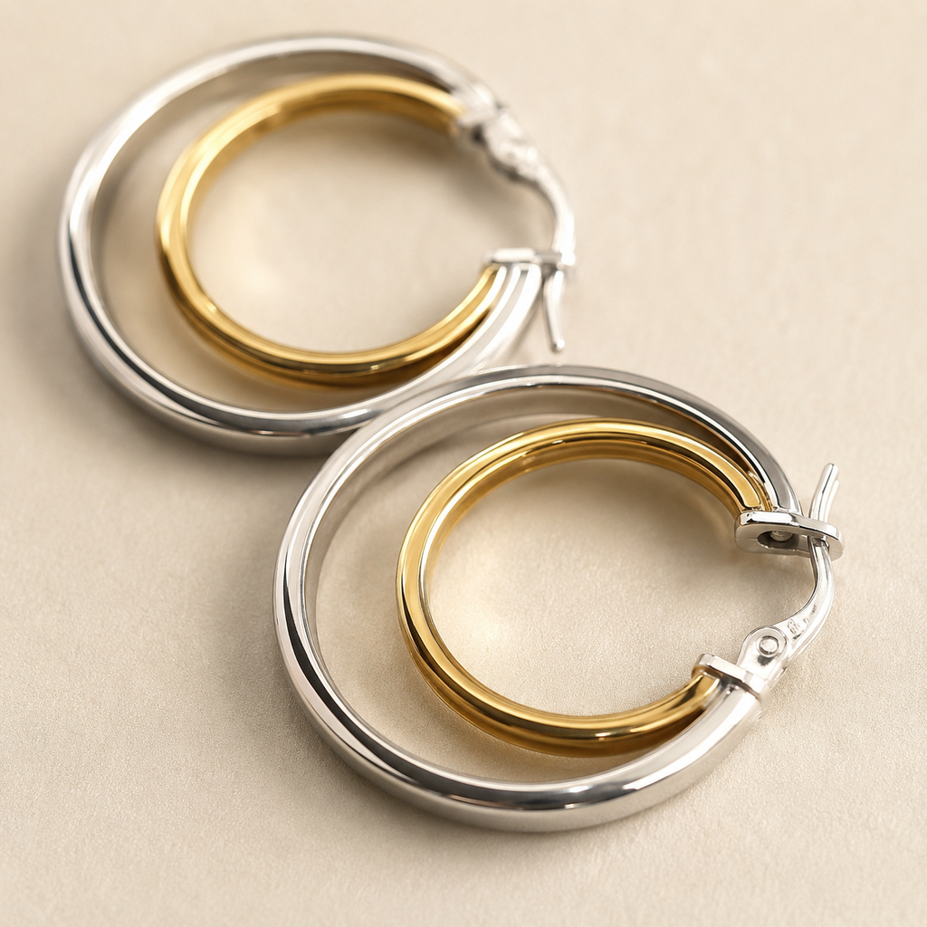 Twin Halo Hoop Earring
