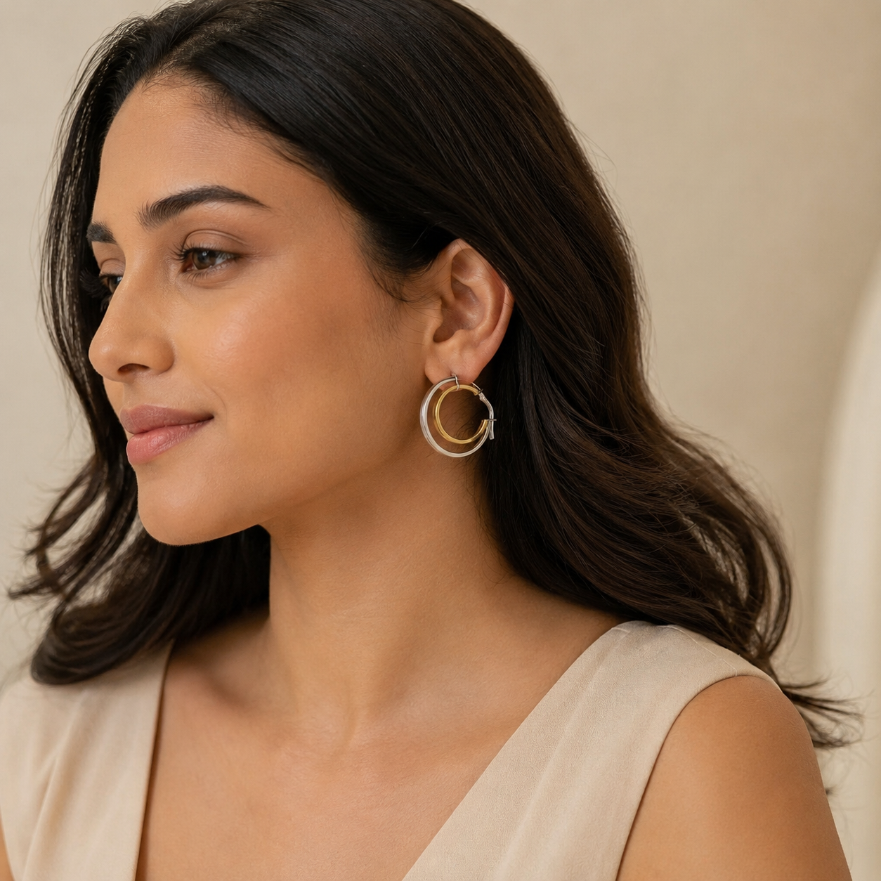Twin Halo Hoop Earring