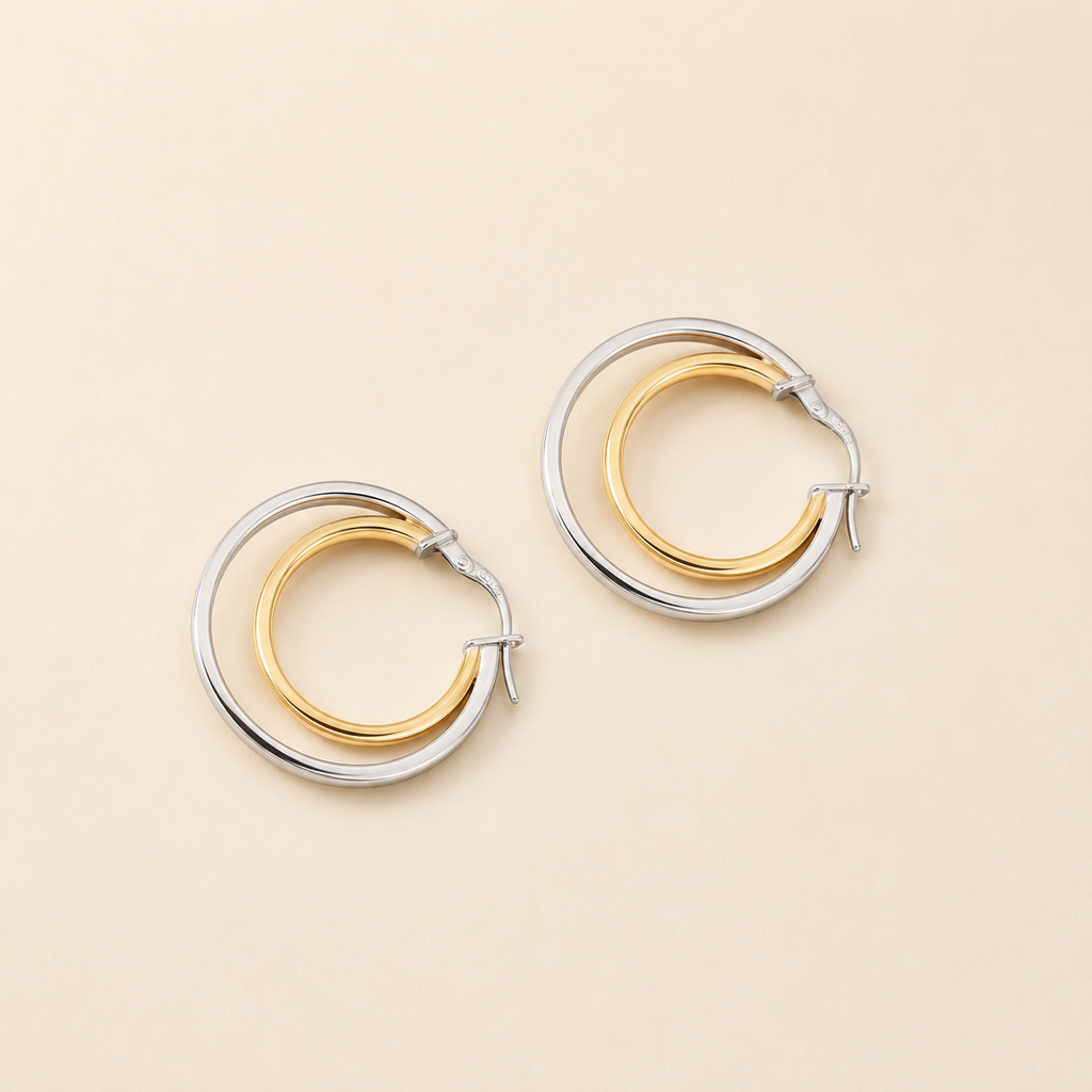 Twin Halo Hoop Earring