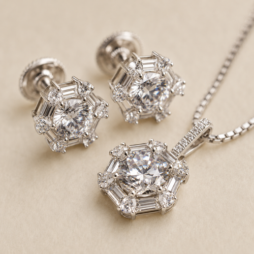Astra Halo Pendant & Earring Set