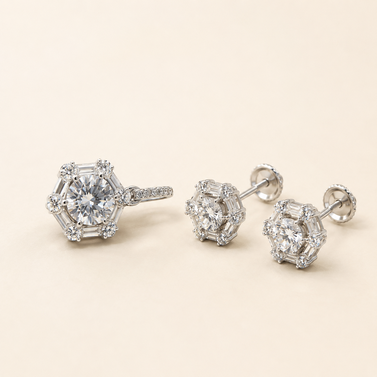 Astra Halo Pendant & Earring Set